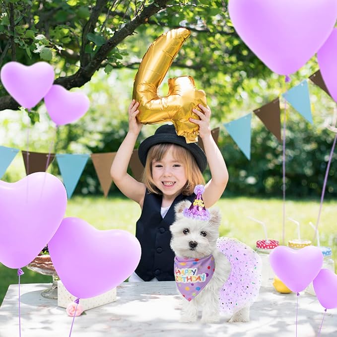 SCENEREAL Dog Birthday Bandana with Hat and Dress Girl Set, Puppy Birthday Party Supplies, Cute Tutu Skirt Outfit for Small Medium Large Dogs