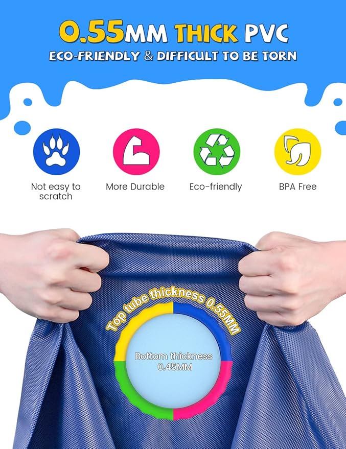 VISTOP Non-Slip Splash Pad for Kids and Dog, Thicken Sprinkler Pool Summer Outdoor Water Toys - Fun Backyard Fountain Play Mat for Baby Girls Boys Children or Pet Dog (59 inch, Red&Yellow&Green&Blue)