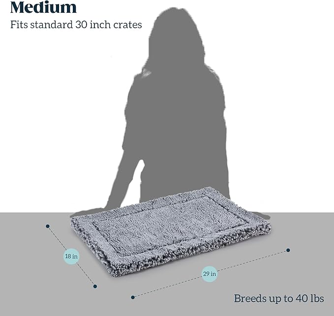 Stoutwool Indestructible Dog Bed - Fluffy Chew Proof Dog Crate Pad - Tough Kennel Pad for Aggressive Chewers - Washable, Ideal for Medium Breeds & Fits 30-Inch Crate - 29"x18", Charcoal