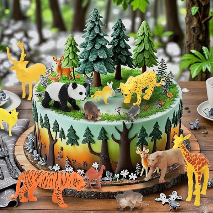 24Pcs Safari & Zoo Animals Figures, Realistic Plastic Animal Toys Set for Kids 1 2 3, Lion, Elephant, Perfect for Play, Education, Baby Shower Decor,Party Supplies Cake Topper
