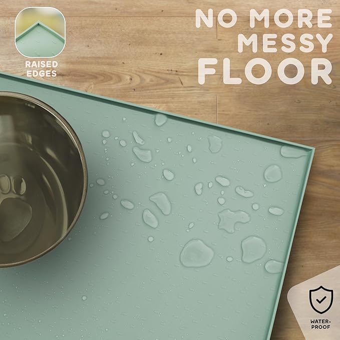 Dog Food Mat - 28x18 Raised Edges Dogs Mat for Food and Water Prevent Spill, Waterproof Cat Food Mats Protect Floors, Easy Clean Dog Bowl Mats for Food and Water, Silicone Pet Feeding Placemats