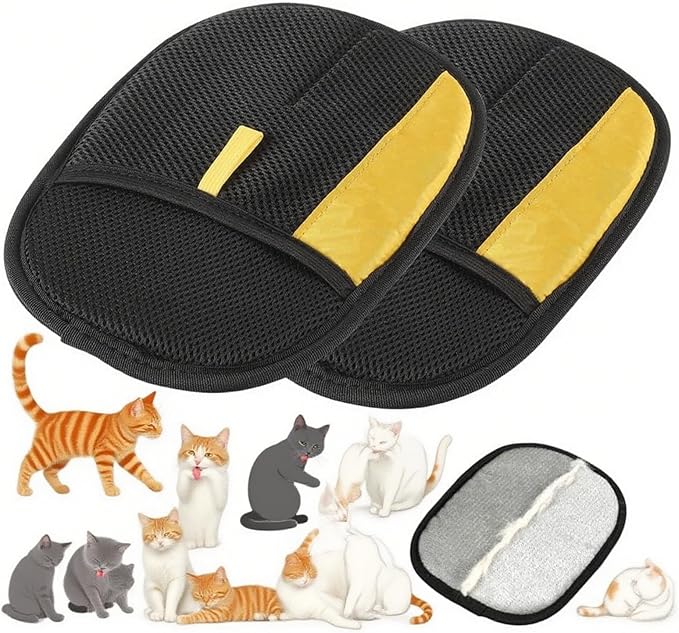 Pet Hair Removal Glove - Electrostatic Reusable Grooming Gloves for Cats & Dogs, Professional Cleaning Mitt with Hair Remover Tool (2 Pack)