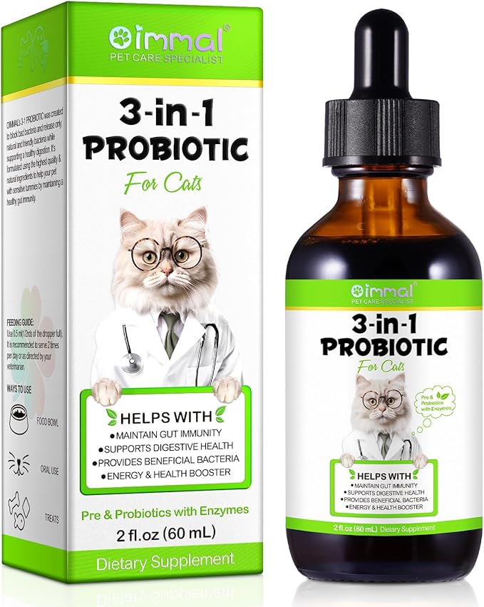3 in 1 Probiotics for Cats, Cat Digestive Support,Daily Digestive Health Supplement with Multiple Strains of Bacteria Help with Diarrhea,Gas and Bloating, Cat Herbal Supplements- 60ml