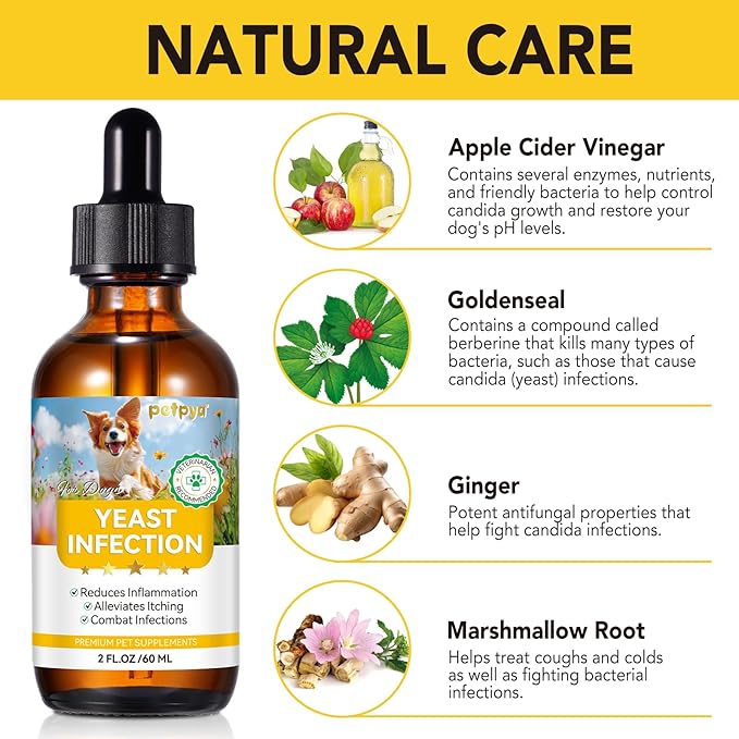 Yeast Infection Treatment for Dogs, Natural Yeast Infection Treatment Drops for Dog Itch Relief, Dog Allergy Relief, Dog Yeast Ear Infection Treatment, 2.02fl.oz