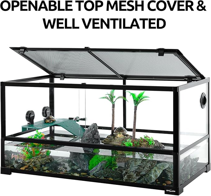 REPTIZOO 50 Gallon Large Turtle Tank Aquarium, 36"×18"×18" Tortoise Habitat Water-Land Ecological Turtle Tank with Drainage System Aquatic Aquarium, Terrarium for Tree Frogs, Salamanders