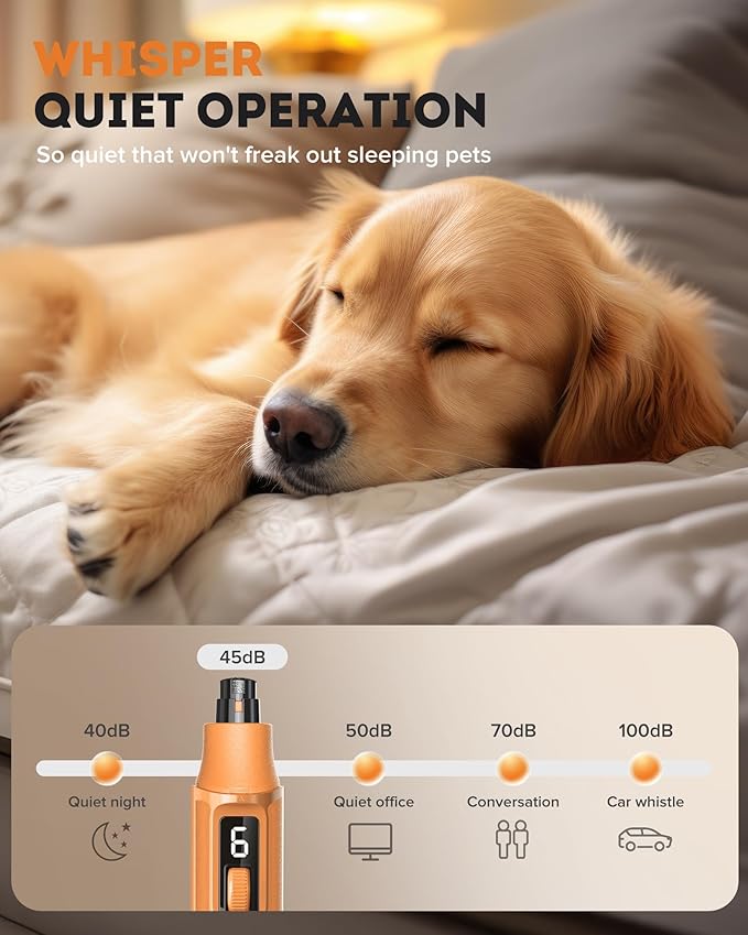 YABIFE 7-Speed Pet Nail Grinder with Light – Heavy Duty, Whisper Quiet Nail Trimmer for Dogs, Cats, Birds & Small Animals – Single-Handed Operation