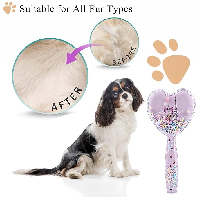 Small Dog Brush, Soft Dog Brush for Shih Tzus, Yorkies, Maltipoos, Maltese ， Love Shape Puppy Massaging Hair Brush, Cat Brush, for Small Dogs Cats Rabbits of All Hair Types (Purple)