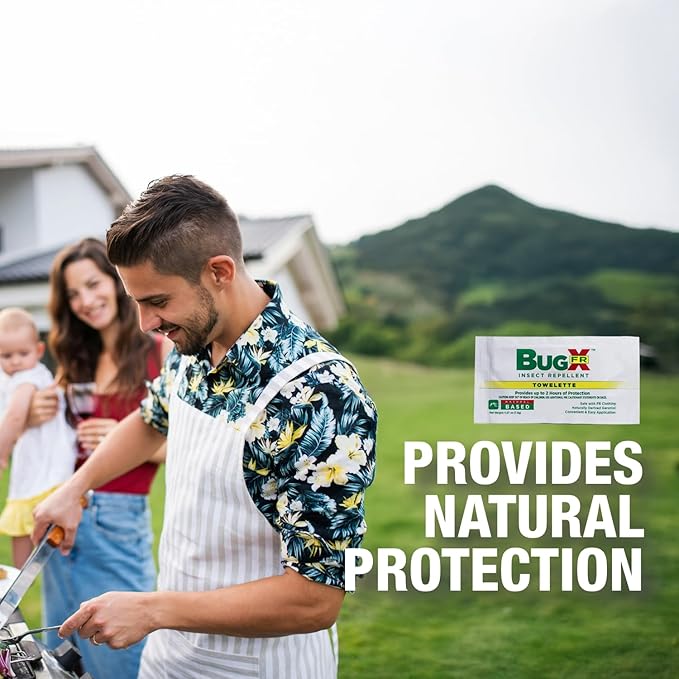 CoreTex Bug X FR DEET-Free Insect Repellent Wipes - Pack of 100 Single-Use, Naturally Derived Geranium Oil Bug Wipes - Protects Against Flies, Fleas & Mosquitoes - Travel Mosquito Repellent Towelettes