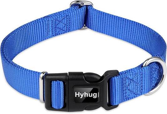 Hyhug Medium Dog Collar, Blue:Heavy-Duty Quick-Release Nylon Buckle, Adjustable & Durable, Cute Dog Collar (Medium, Bright Blue)