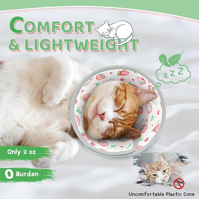 Cat Cone Collar Soft to Stop Licking, Adjustable, Foldable Lightweight Kitten Cones After Surgery Recovery for Cats & Kittens, Cat Cone Alternative (PinkWhite, S)