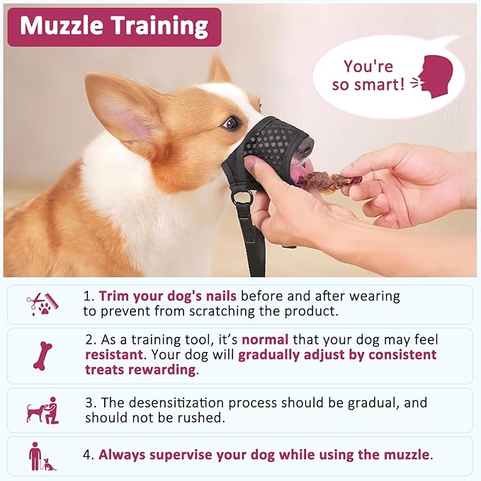 LUCKYPAW Dog Muzzle, Soft Muzzles for Large Medium Small Dogs to Prevent Biting Chewing with Ring and Adjustable Strap for Vet Visit Training (Hot Pink, M)