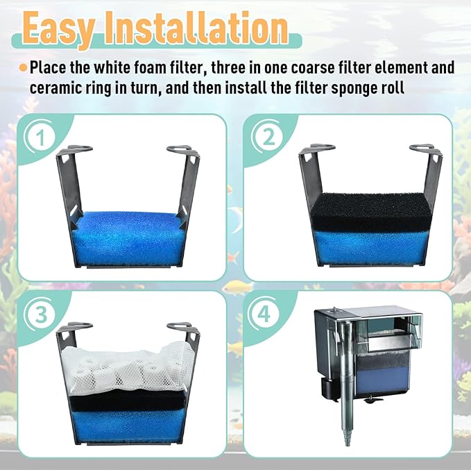 6 Sets of Upgraded Three-Stage Filtration Fish Tank Filter, Fit for AquaClear 50 Powerful Filters, Fish Tank Filter Replacement and Maintenance Kits for 20- to 50-Gallon Aquariums