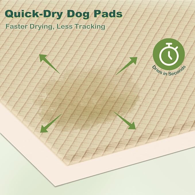 MIZOK Puppy Pads Small 22x22 Pee Pads for Dogs Bamboo Odor Eliminating & 6-Layer Absorbent Leak-Proof Dog Pee Pads Potty Training with Adhesive Tabs, Disposable (100 Counts)