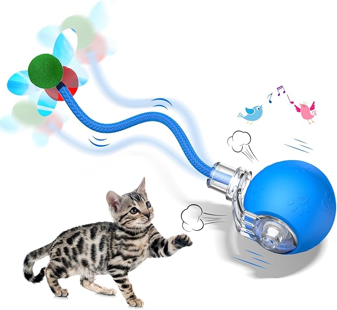 Interactive Cat Toy Ball- 2025 Smart Rolling Cat Toy with Shiny Tail, Motion Activated Boredom Relief for Indoor Cats, USB Rechargeable & Obstacle Avoidance