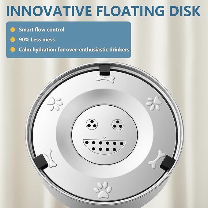 Dog Water Bowl No Spill,3L/101oz Large Spill Proof Water Bowl for Dogs, Stainless Steel Slobber Stopper Slow Drinking Dog Bowl Anti Splash Pet Water Dispenser for Messy Drinkers