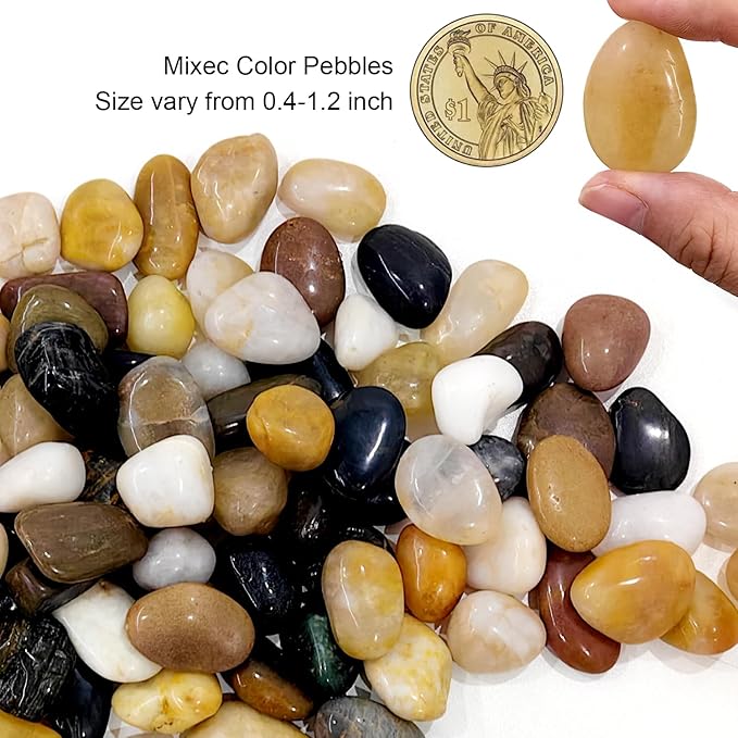 River Rocks 10 Lbs,0.4-1.2 Inch Pebbles for Indoor Plants, High Polished Stones for Garden Landscaping, Smooth Gravel Filler for Outdoor Plants, Succulents, Fish Tank and Vases