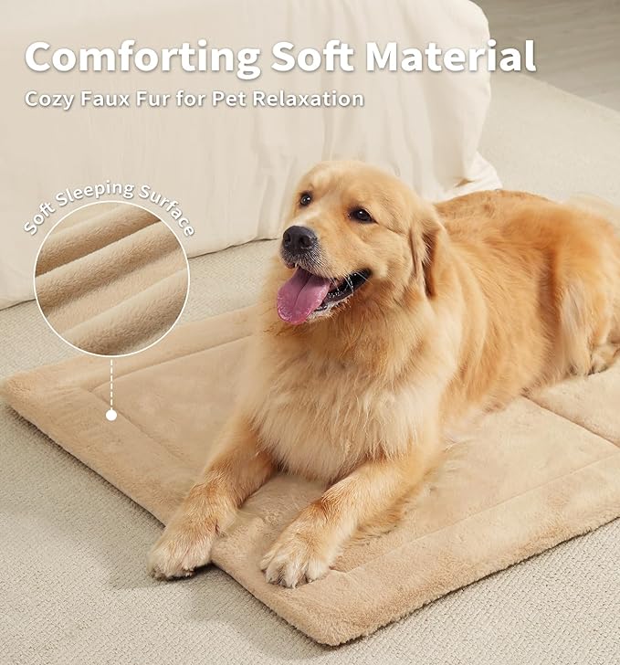 Made4Pets Dog Crate Pad Bed for Medium Dogs, Washable & Reversible, Anti-Slip Kennel Mat for Cozy Sleeping, Soft Fluffy Dog Bed for Indoor & Outdoor Use, 29"x21", Khaki