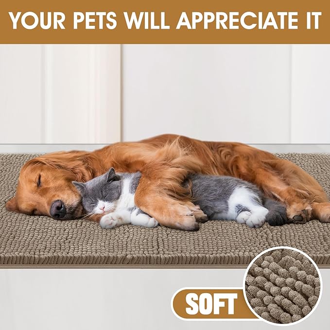 IM HOME Extra Large 71" x 25" Beige Dog Door Mats for Muddy Paws, Chenille Absorbent Dog Mat, Non Slip Heavy Mud Mat for Dogs, Soft Pet Bed Mat for Entryway, Mud Paws, Inside Floor