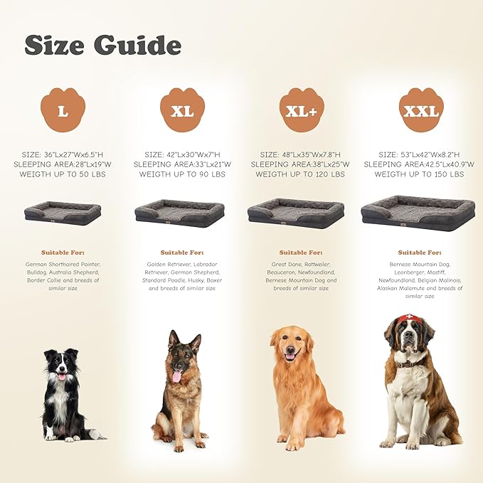 Orthopedic Dog Bed for Large Dogs - Big Washable Dog Sofa Beds Large, Supportive Foam Pet Couch Bed with Removable Washable Cover, Waterproof Lining and Nonskid Bottom