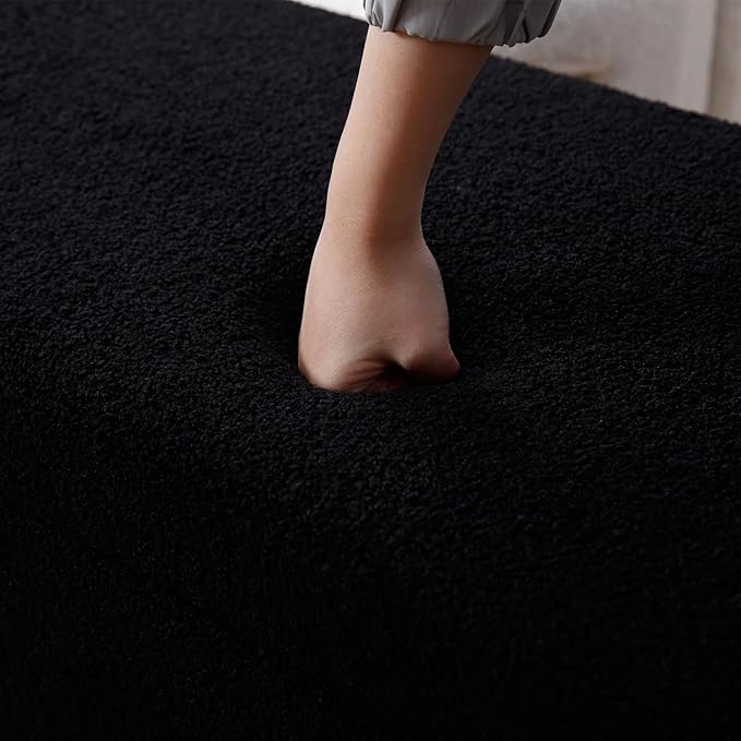 Modern Upholstered Storage Bench, Sherpa Fabric 50" Long Entryway Bench with Storage and Seating, Comfy Cute Ottoman Bench for Living Room/End of Bed/Hallway, Black