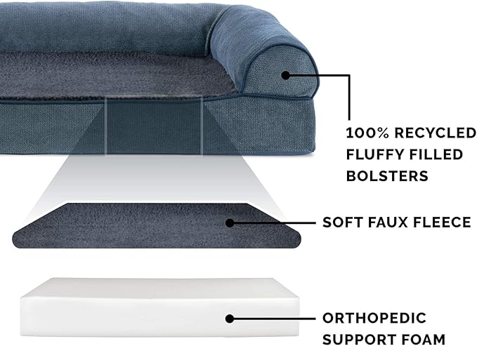 Furhaven Orthopedic Dog Bed for Large Dogs w/ Removable Bolsters & Washable Cover, For Dogs Up to 125 lbs - Sherpa & Chenille Sofa - Orion Blue, Jumbo Plus/XXL