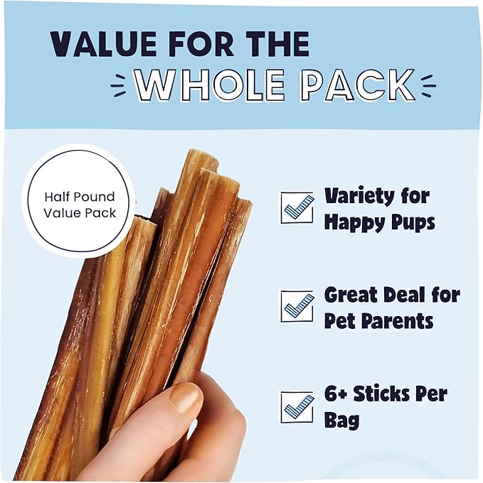 Pawstruck All-Natural 7" Bully Sticks for Dogs - Long Lasting, Rawhide-Free, Low Odor & Grain-Free Dental Chew Treat - Healthy Single Ingredient, 100% Real Beef - 1 lb Bag