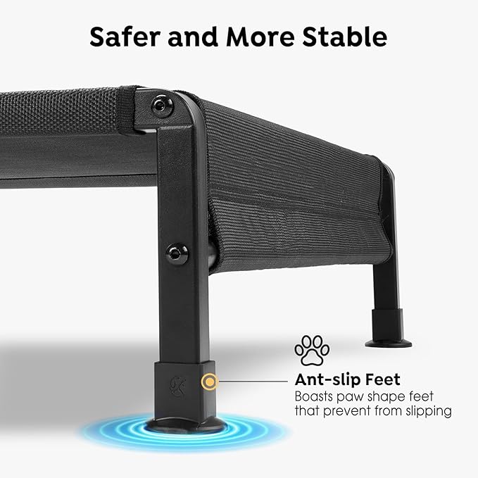 Veehoo Cooling Outdoor Dog Bed, Heavy Duty Elevated Pet Bed with Washable & Breathable Teslin Mesh, Non-Slip Silicon Feet, Dog Cot Bed with Support Hem, 41" x 27", Black, CWC2433