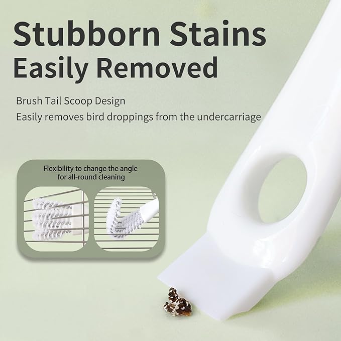 Bird Cage Cleaner with Long Handle & Shovel – Easy Bird Droppings Removal Brush for Parrot & Pet Cages & Bird Perch – Durable Cage Cleaning Tool & Accessory (1)