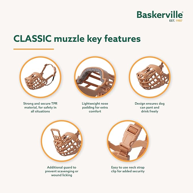 Baskerville Classic Basket Muzzle - Prevents Biting and Food Waste Scavenging, Ideal for Longer Nosed Dogs, Size 3, Length without mesh: 4.5 cm, length with mesh: 3.5 cm, circumference: 20 cm