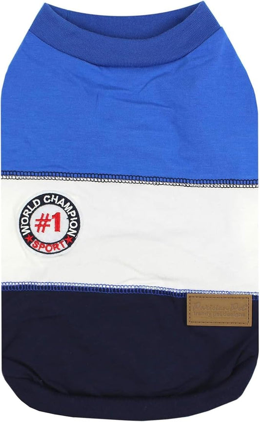 Parisian Pet Embroidered 'Worlds Champion' Sleeveless Dog Tank Top - Lightweight Color Block Tee - Machine Washable for Large Dogs