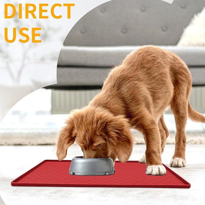 Ptlom Dog Food Mat Anti-Slip Pet Bowl Mats for Food and Water, High-Lips Pet Placemat Prevent Messy Spills to Floor, Waterproof Puppy Feeding Tray for Small, Medium Large Dogs Cats, Silicone