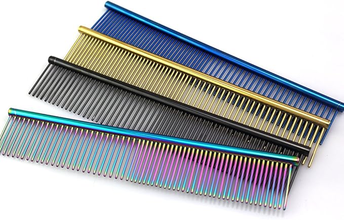 ZoCr Stainless Steel Pet Comb for Dogs Cats, Pet Grooming Comb with Different Spaced Rounded Teeth (Golden)