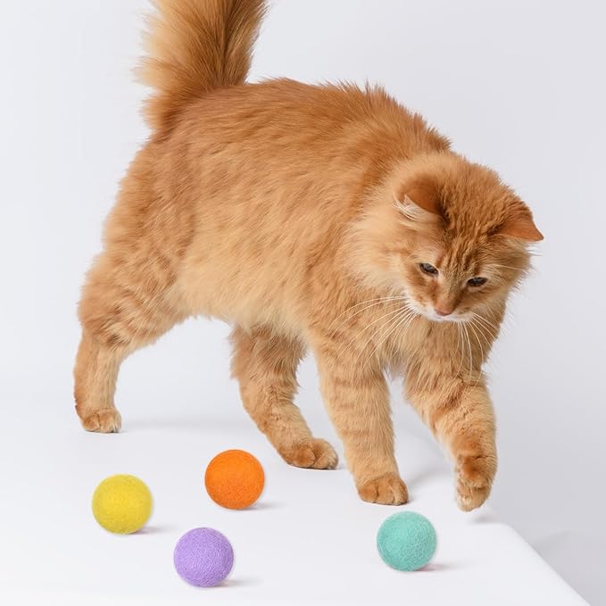 14 PCS Wool Cat Ball Toys, Quiet Play Felt Cat Ball Toys Kitty Kicker Exercise Toy, Fun Colorful Kitty Kitten Toy for Interactive Kitten Balls for Indoor 1.2in