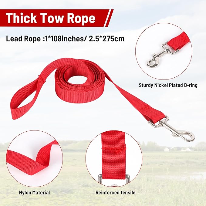 XUANNIAO Easily Adjustable Figure 8 Cow Halter, Double-Ply Premium Livestock Cattle Halters, Colorful Cow Utility Calf Halter with Leading Rope for Miniature Horse Donkey Goat Foal (Large, Red)