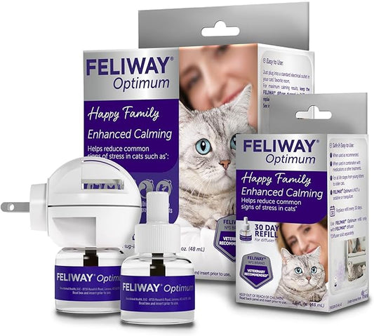 FELIWAY Optimum Cat, Enhanced Calming Pheromone Diffuser: 1 Diffuser & 2 Refills (60 Days)