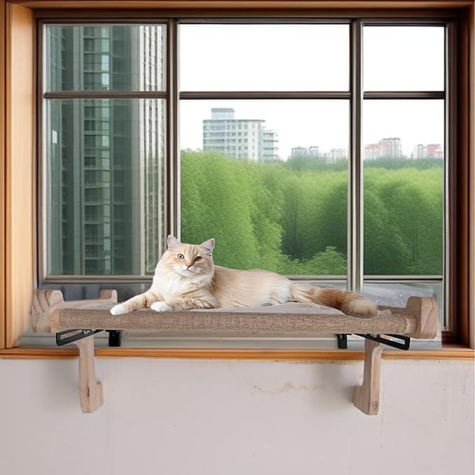 aborishthink Adjustable Cat Window Perch | Sturdy Cat Hammock Window Seat Durable Wood & Metal Frame | Breathable Cover | Ideal for Large & Heavy Cats | Easy Installation for Windowsill
