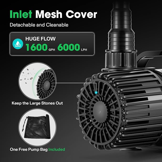 VIVOSUN 1600 GPH Submersible Water Pump with Barrier Bag, 100W Pond Pump, Ultra Quiet Aquarium Pump with 14FT. Lift Height for Pond, Waterfall, Fish Tank, Statuary, Hydroponic
