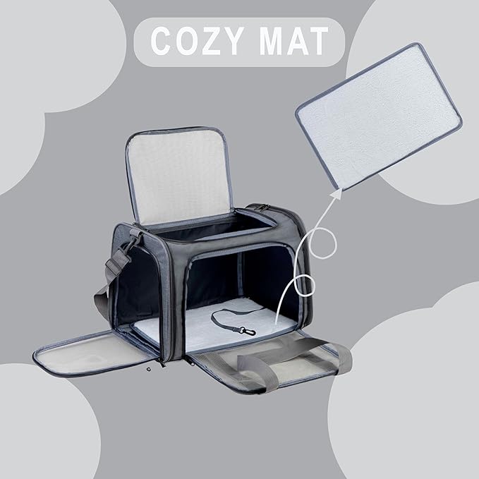 Airline Approved Soft Sided Pet Carrier for Small and Medium Dogs, Cats, and Puppies (Up to 15 lbs), Collapsible Portable Travel Bag for Dogs Cats (Grey)