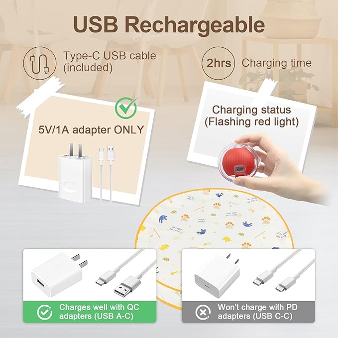 Interactive Cat Toys, Smart Rolling Ball in Play Mat, Automatic Speedy Moving Ball for Indoor Exercise, Motion Activated Pet Balls for Hide and Seek Mouse Catching Game (Red)