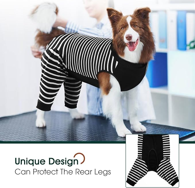 Kuoser Dog Recovery Suit, Anti Licking Dogs Rear Leg Sleeve, Abdominal Dog Surgical Suit with Pants Cover Protect Wounds, Dogs Elbow Protector Soft Pet Surgery Onesie Cone Alternative, Black 4XL