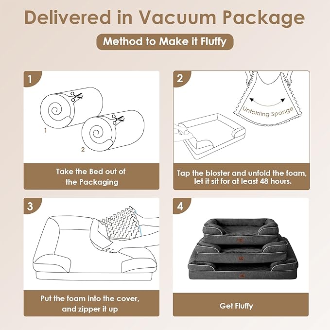 EHEYCIGA Orthopedic Dog Bed for Medium Dogs, Waterproof Memory Foam Medium Pet Beds with Sides, Non-Slip Bottom and Egg-Crate Foam Dog Couch Bed with Washable Removable Cover, Dark Grey