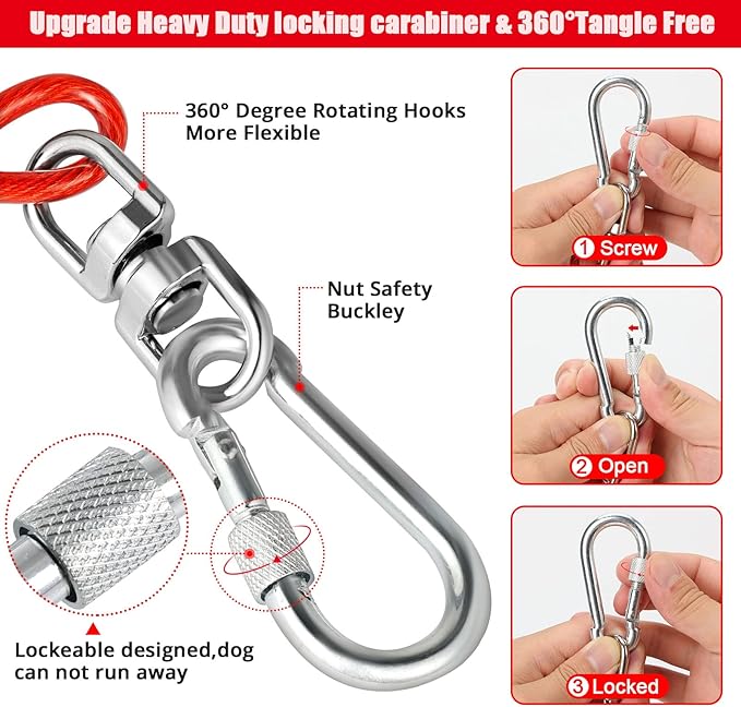 Jenico Dog Tie Out Cable, 10-150FT Runner Cable with Swivel Hook and Shock Spring, Outdoor Dog Leash Tether for Small to Medium Pets Up to 500 LBS