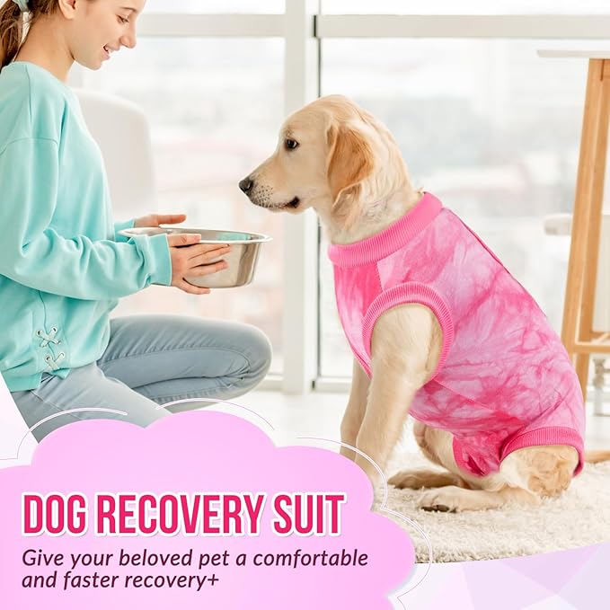 Lukovee Recovery Suit for Dogs, Onesie Surgery Recovery Suit for Female Male Dogs, Abdominal Wounds Cone E-Collar Alternative Prevent Licking Spay Recovery Suit (Pink,Medium)