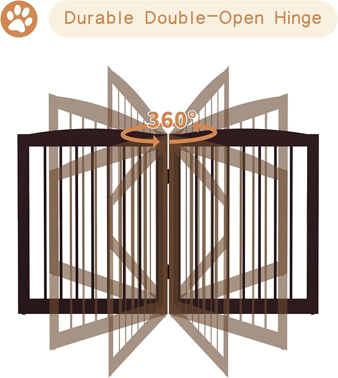 Freestanding Pet Gate for Dogs, Foldable Wooden Dog Gate for House, Extra Wide Indoor Pet Barrier for Stair, Doorway, Hall, Support Feet Included, 120 Inch Wide, 6 Panels 24", Brown