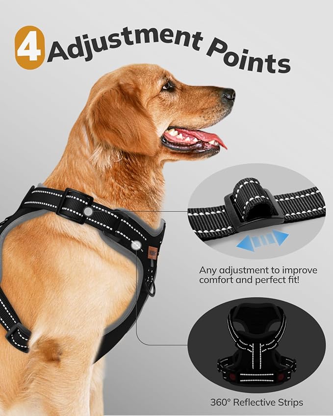 MIDOG No-Pull Dog Harness | Adjustable & Reflective Pet Harness Leash Set for Small Medium Large Dogs Walking, Training| No Choke, Front Clip, Soft Padded Vest with Easy Control Handle - Black, L