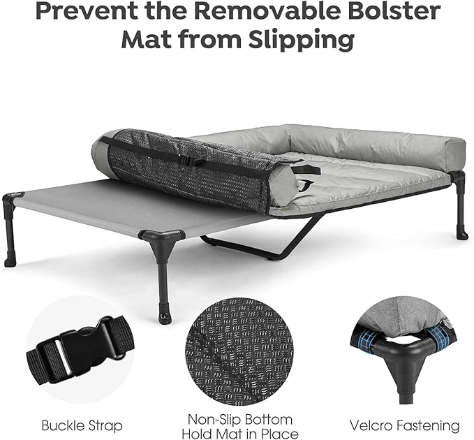 Veehoo Cooling Elevated Dog Bed Add Removable Waterproof Bolster Cushion Mat, Raised Pet Cot with Breathable Teslin Mesh, No-Slip Feet, Dog Couch Bed for Indoor Outdoor, 49x33inches, Grey, CWC2331B