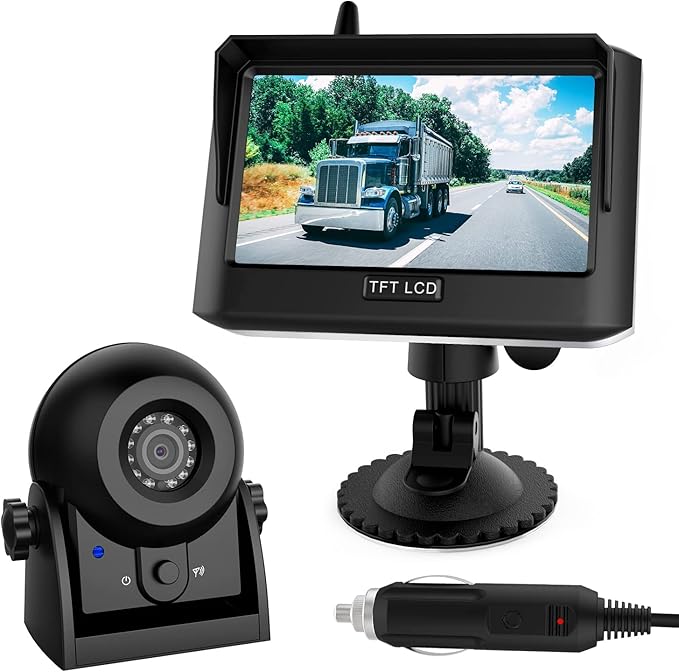 Magnetic Wireless Trailer Backup Camera System, 4.3inch TFT LCD Monitor & IP68 Waterproof Rechargeable Rear View Camera, Easy to use for Trucks/Campers/SUV/Cars(MS-348)