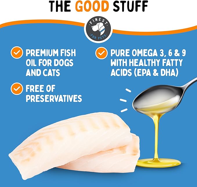 Omegease Fish Oil for Dogs & Cats - Finest for Pets Omega 3 for Cats & Dogs - Supplement for Skin & Coat, Itching, Shedding, Joints & Immune Health - 100% Pure Omega Fish Oil with EPA & DHA (8 oz)