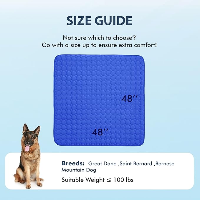 MICROCOSMOS Summer Cooling Mat & Sleeping Pad- Water Absorption Top, Materials Safe, Easy Carry, EZ Clean. Keep Cooling for Pets, Kids and Adults.(Dark Blue, 48" x48")