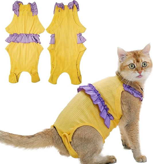 Cat Recovery Suit,Kitten Onesie After Surgery,E-Collar Alternative for Abdominal Wound and Skin Diseases,Soft Breathable Bodysuit After Spay（Yellow-m）